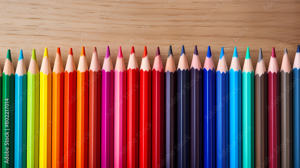 Colored pencils arranged in rows Colored pencils arranged in rows