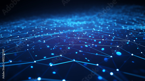 3D abstract of a blue digital network, blurry and expansive, future technology background, big data concept