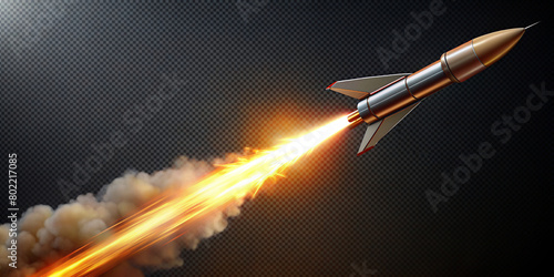 A missile rocket with fire trail isolated png transparent background photo