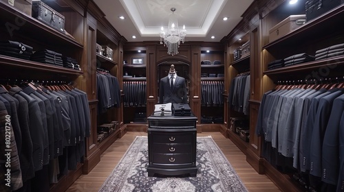Black Male Clothing in Elegant Foyer of Luxury Fashion Boutique Designed with AI