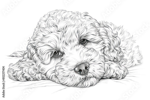 Cockapoo puppy pet coloring page illustration.