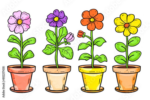 Cartoon flowers in a pot. Coloring book for children.