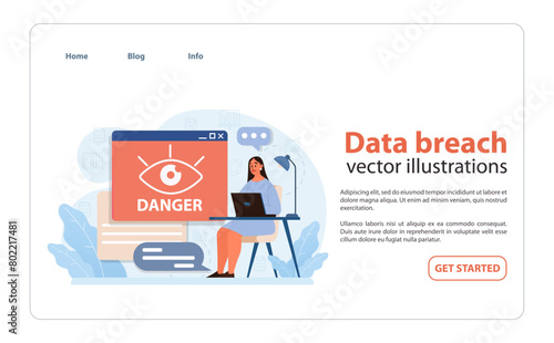 Data breach concept. Urgency and risk palpable. Flat vector illustration