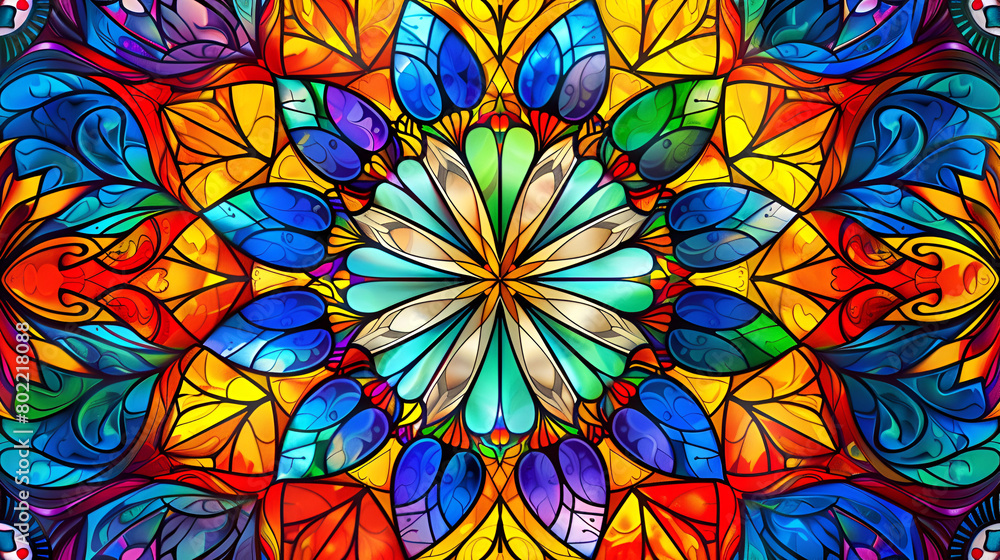Mandala background with stained glass effect and primary colors. Kaleidoscope art lovers and artistic design. Mandala patterns with stained glass and kaleidoscope effect for dynamic backgrounds ai gen Mandala background with stained glass effect and primary colors. Kaleidoscope art lovers and artistic design. Mandala patterns with stained glass and kaleidoscope effect for dynamic backgrounds ai gen