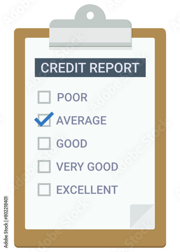 Clipboard with a page of a credit report with check box checked on average in a flat design style (cut out)