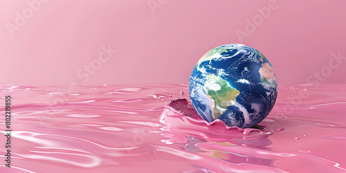 World Cancer Day celebrating Concept postcard, 
Pink abstraction 3d planet earth feminist flag solidarity strength and hope
 photo