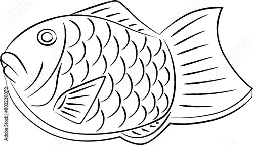 筆書き和菓子食べ物単品アイコン　たい焼き