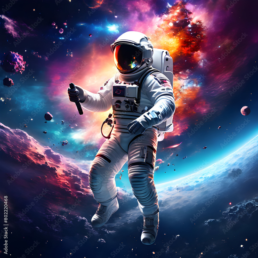 Cosmic Wanderer, Floating in Front of a Magnificent Galaxy,GenerativeAI Cosmic Wanderer, Floating in Front of a Magnificent Galaxy,GenerativeAI