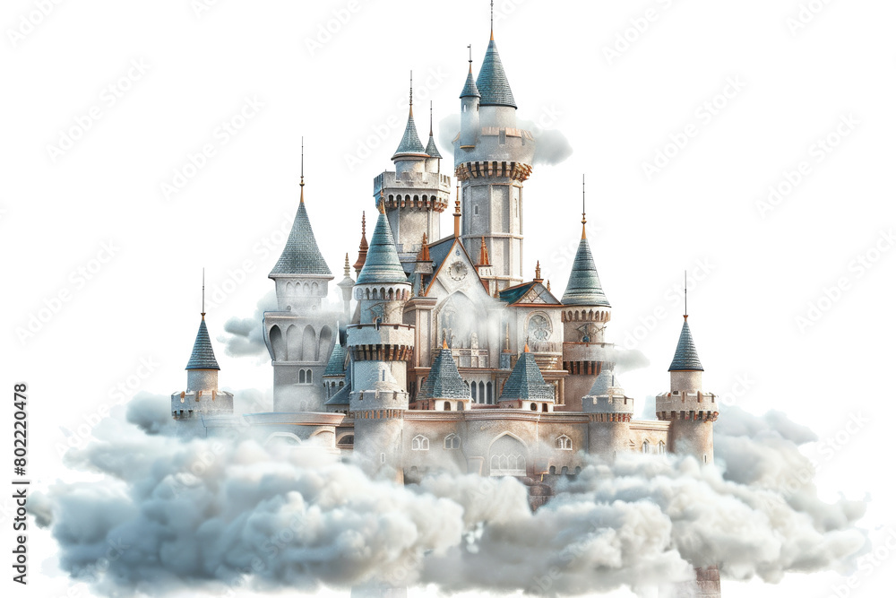 Fairy Tale Castle in the Clouds, Isolated on Background Fairy Tale Castle in the Clouds, Isolated on Background