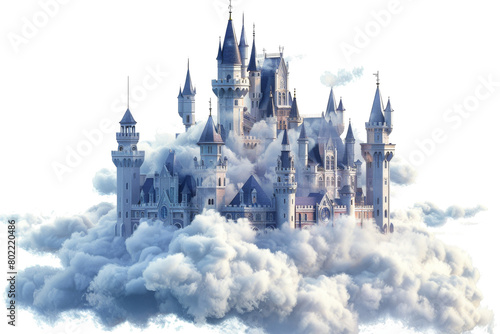 Fairy Tale Castle in the Clouds, Isolated on Background