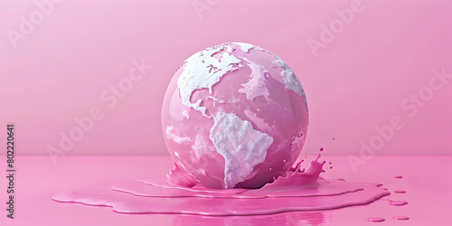 Breast Cancer Awareness Global image, The Planet Earth made of shiny pink plastic 

 photo