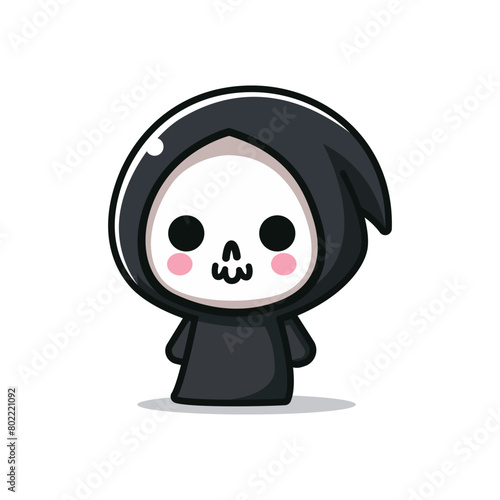 cute grim reaper cartoon character vector illustration template design