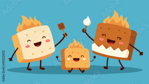 Delicious smores are devoured leaving sticky fingers and satisfied smiles on everyones faces.. Vector illustration