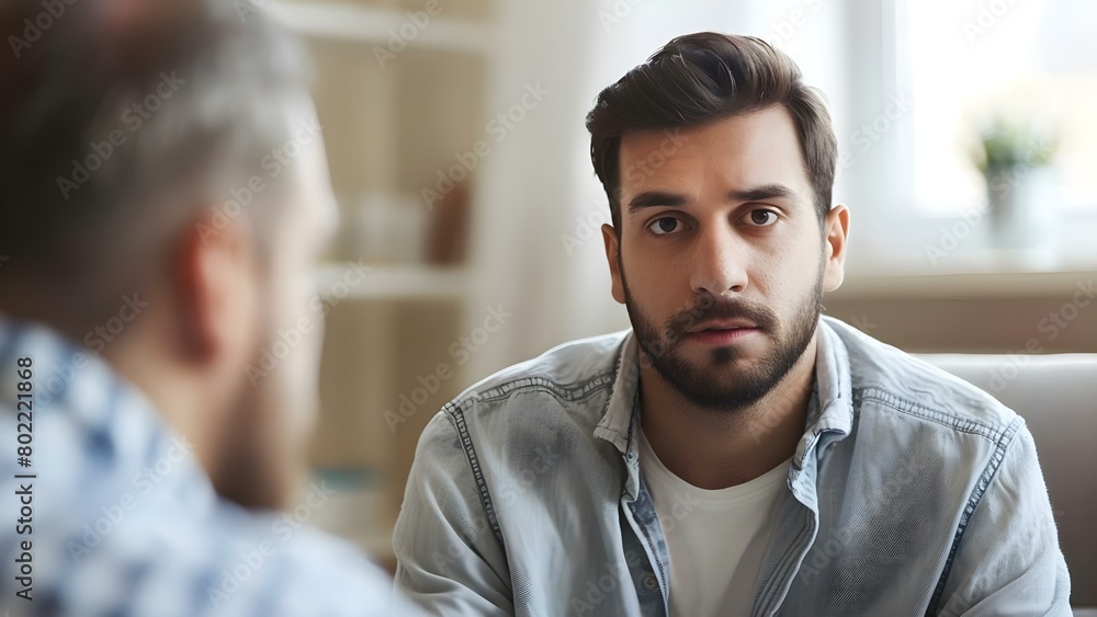 A man with mental health challenges seeks assistance from a psychiatrist. Concept Mental health challenges, Psychiatrist consultation, Seeking assistance, Therapy options, Psychological support A man with mental health challenges seeks assistance from a psychiatrist. Concept Mental health challenges, Psychiatrist consultation, Seeking assistance, Therapy options, Psychological support
