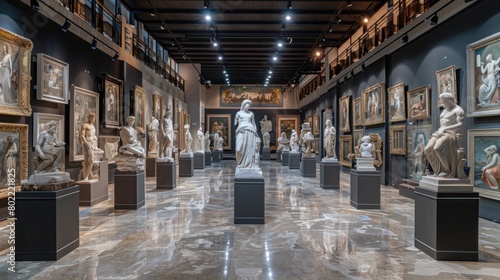 Exhibition Hall of Greek Sculptures at Classic Art Museum: Depiction of Greek Muses photo