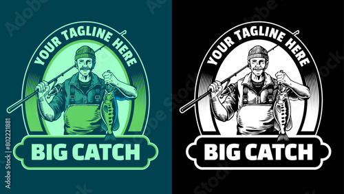 Fisherman Badge Design Catching Bass Fish