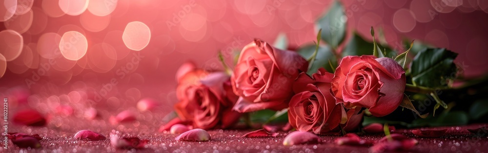 Blooming Love: A Stunning Bouquet of Roses Against a Romantic Hearts Background Blooming Love: A Stunning Bouquet of Roses Against a Romantic Hearts Background