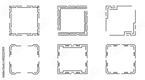 Black circuit line frame abstract technology vector design.