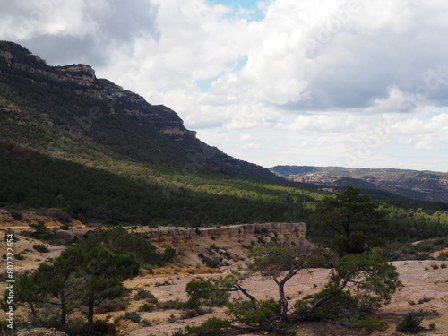 la sierra del montsant con los hostalest a sus pies vista desde la villa medieval de albarca, lugar de gran belleza paisajística y aventura, tarragona, cataluña, españa photo