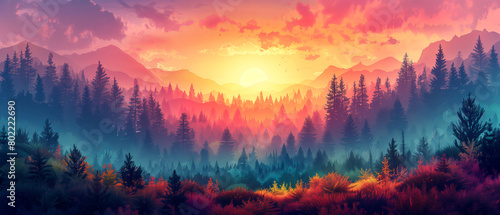 A digital art landscape with rainbow gradients, pride month theme photo