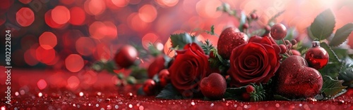 Romantic Red Roses and Heart-Shaped Ornaments for Valentine s Day Decorations