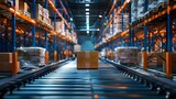 Efficient Supply Chain Logistics in a Modern Warehouse with Conveyor Belt System. Concept Warehouse Design, Conveyor Belt System, Supply Chain Logistics, Modern Technology, Efficient Operations