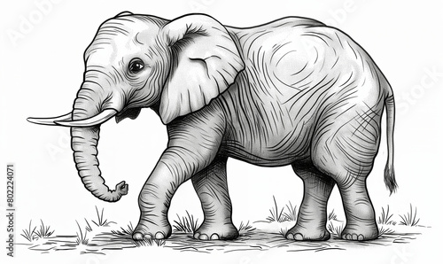 Black and white illustration for coloring animals, elephant. photo