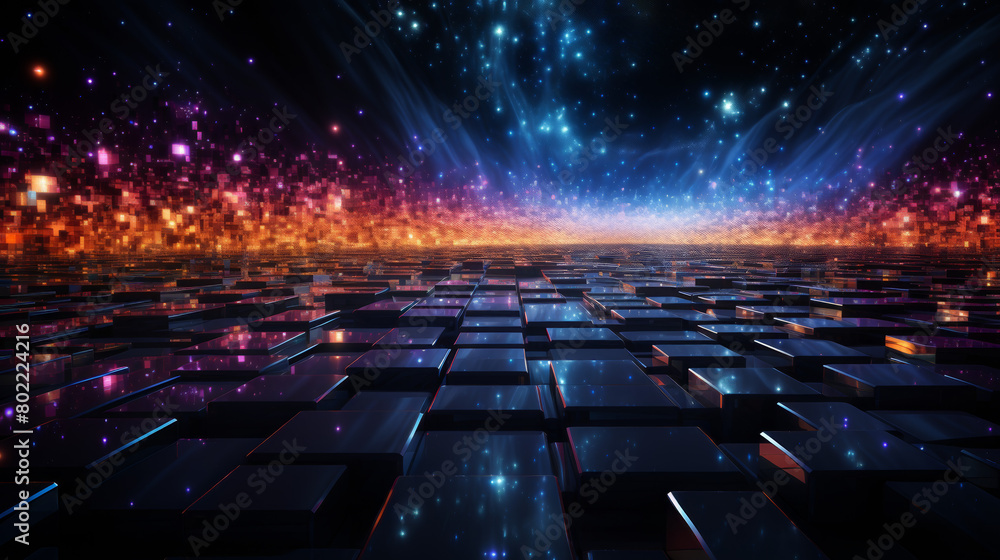 Fototapeta premium A colorful, starry sky with a large, empty space in the middle