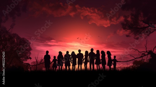 Silhouette of a Group Holding Hands: Teamwork Concept, Unity in Community Support, Bond of Friendship and Collaboration Silhouette