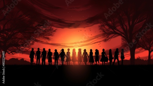Silhouette of a Group Holding Hands  Teamwork Concept  Unity in Community Support  Bond of Friendship and Collaboration Silhouette