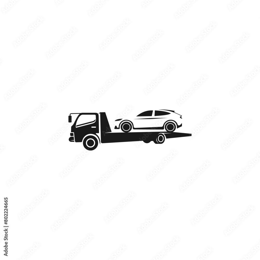 Black silhouette of tow truck with broken car. Suitable for your design need, logo, illustration, animation, etc.
