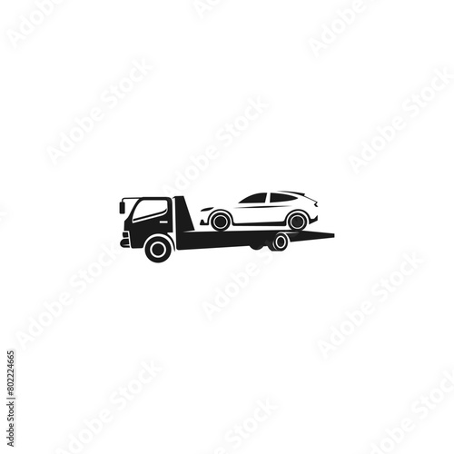 Black silhouette of tow truck with broken car. Suitable for your design need, logo, illustration, animation, etc. 
