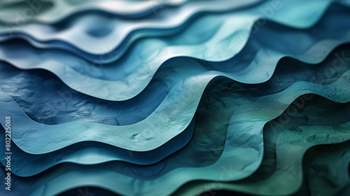 Layered Abstract Waves in Blue and Beige Tones