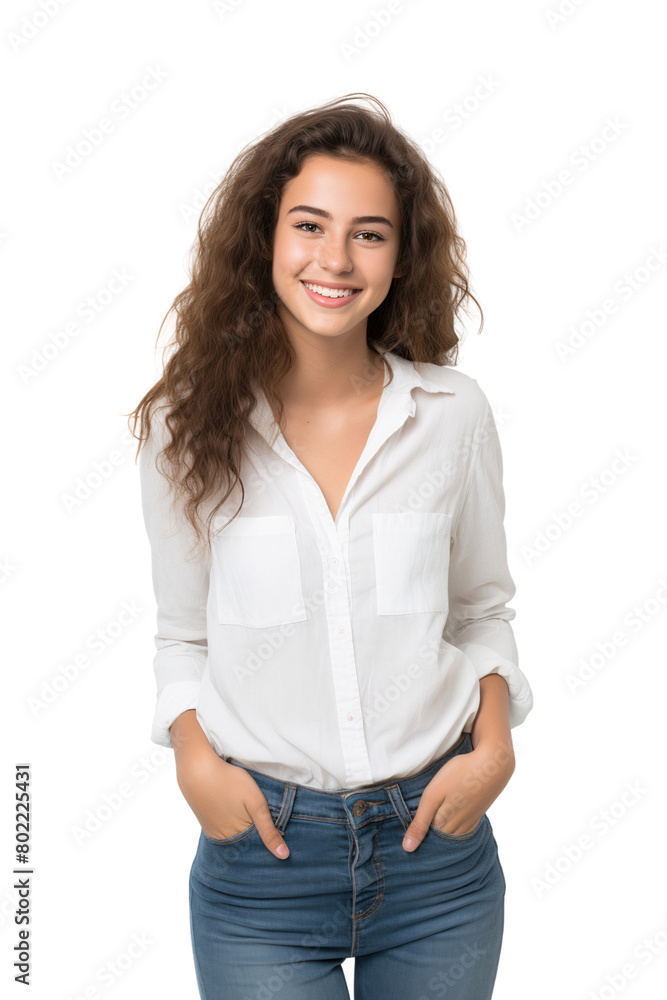 Portrait of a beautiful girl smiling with casual clothes, isolated on transparent background Portrait of a beautiful girl smiling with casual clothes, isolated on transparent background