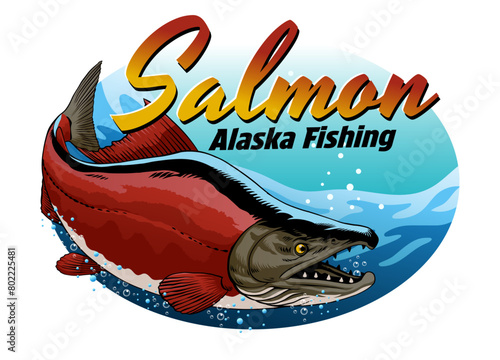 Fishing Red Salmon Swimming Design Illustration (ID: 802225481)