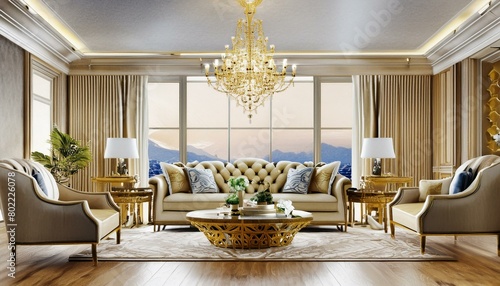 3d render of luxury home interior, living room