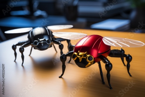 3D render of two steampunk bugs on a table photo
