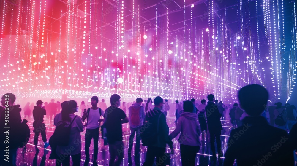 A crowd of individuals standing in front of a stage, facing forward and engaged with the event happening on stage.