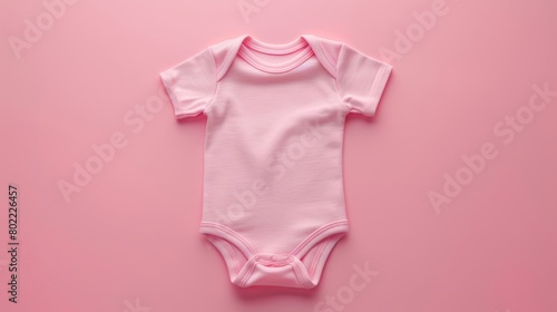 A pink baby onesie on a pink background.