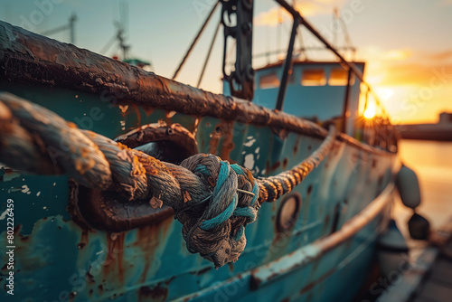 an old fishing vessel moored in the port