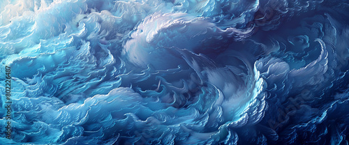 Design an AI-generated visualization showcasing the fluidity of ocean waves, with hues blending seamlessly from azure to deep navy, conveying a sense of perpetual motion. photo