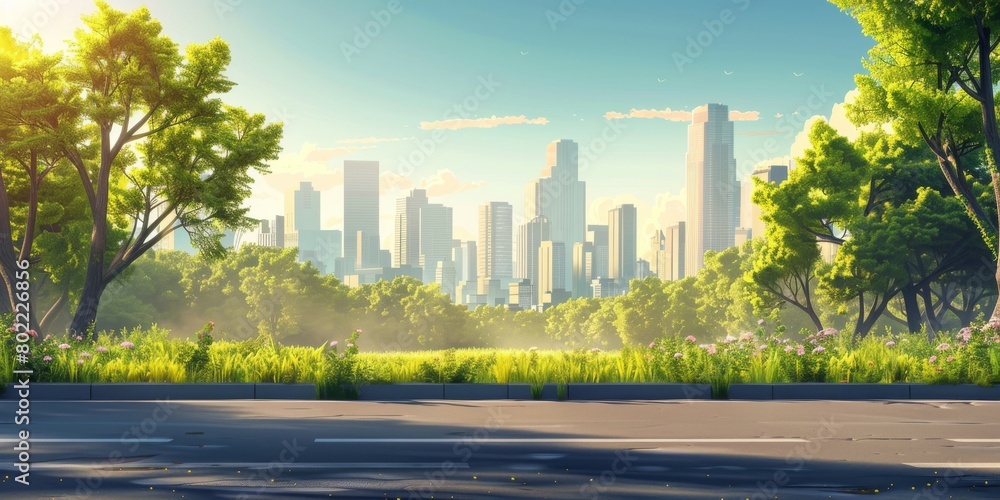Fototapeta premium Side view of a road with beautiful cityscape in background.