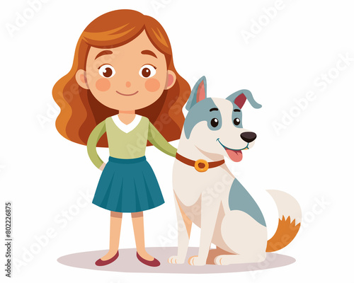 Vector picture girl and dog