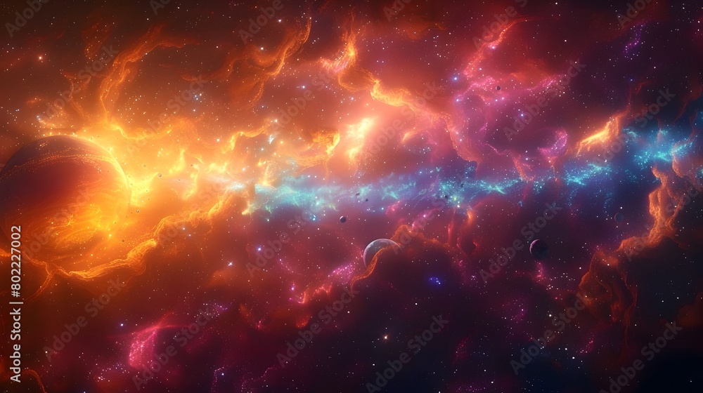 Obraz premium Captivating Digital Painting of an Enigmatic Multi Layered Solar System with Luminous Planets and