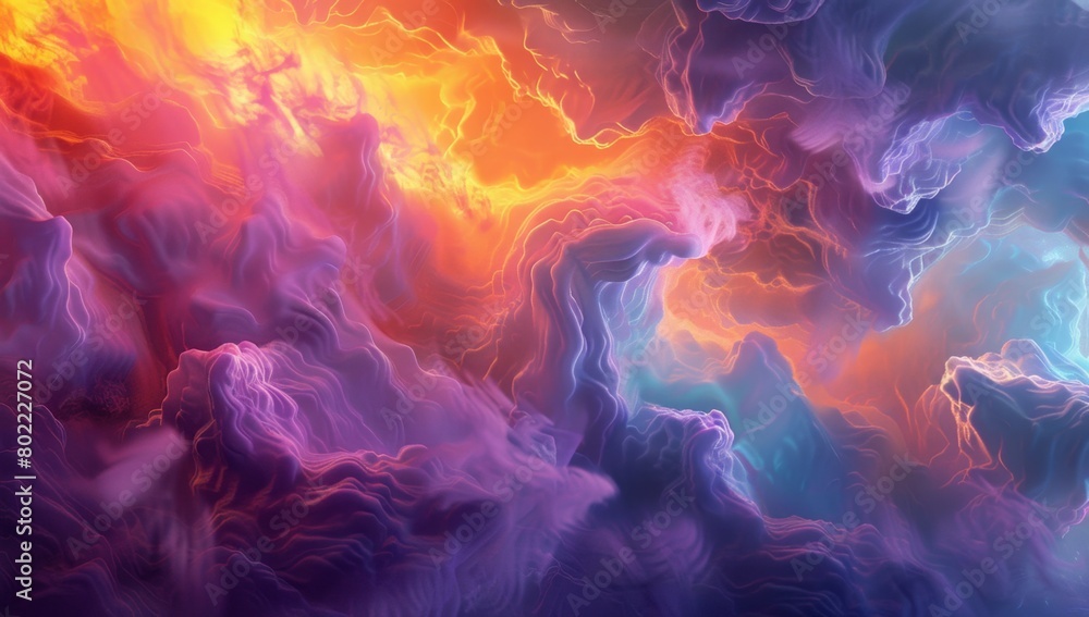 Fototapeta premium Abstract fire and cosmic dark clouds in surreal digital art in the form of sea waves, Generative AI