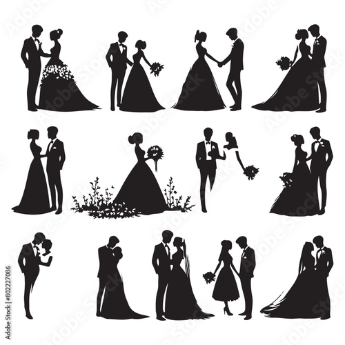 Silhouette set of wedding couples