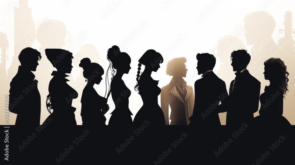 Multicultural Group Silhouette: Diverse Men and Women United in Global Harmony, Multiracial Society Bonding Together in Collective Solidarity