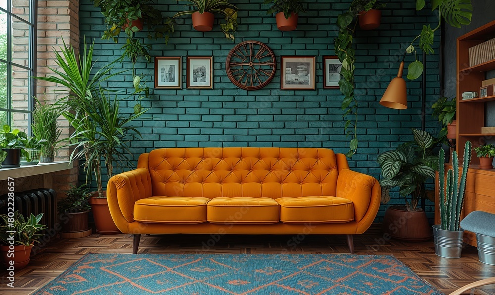 Obraz premium Living room design in retro, vintage style.