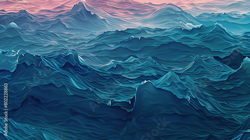 Design an AI-generated illustration that conveys the captivating beauty of ocean waves, with colors transitioning harmoniously from azure to deep navy, evoking a sense of rhythmic motion.