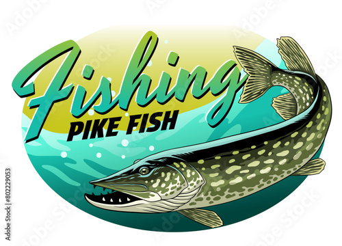 Pike Fish Fishing Vintage T-Shirt Design (ID: 802229053)